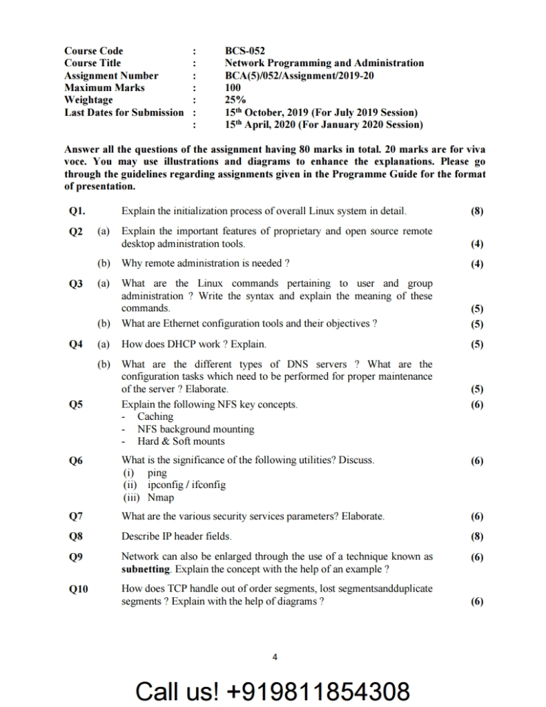 BCS-052 Network Programming and Administration Solved Assignment 2019 ...