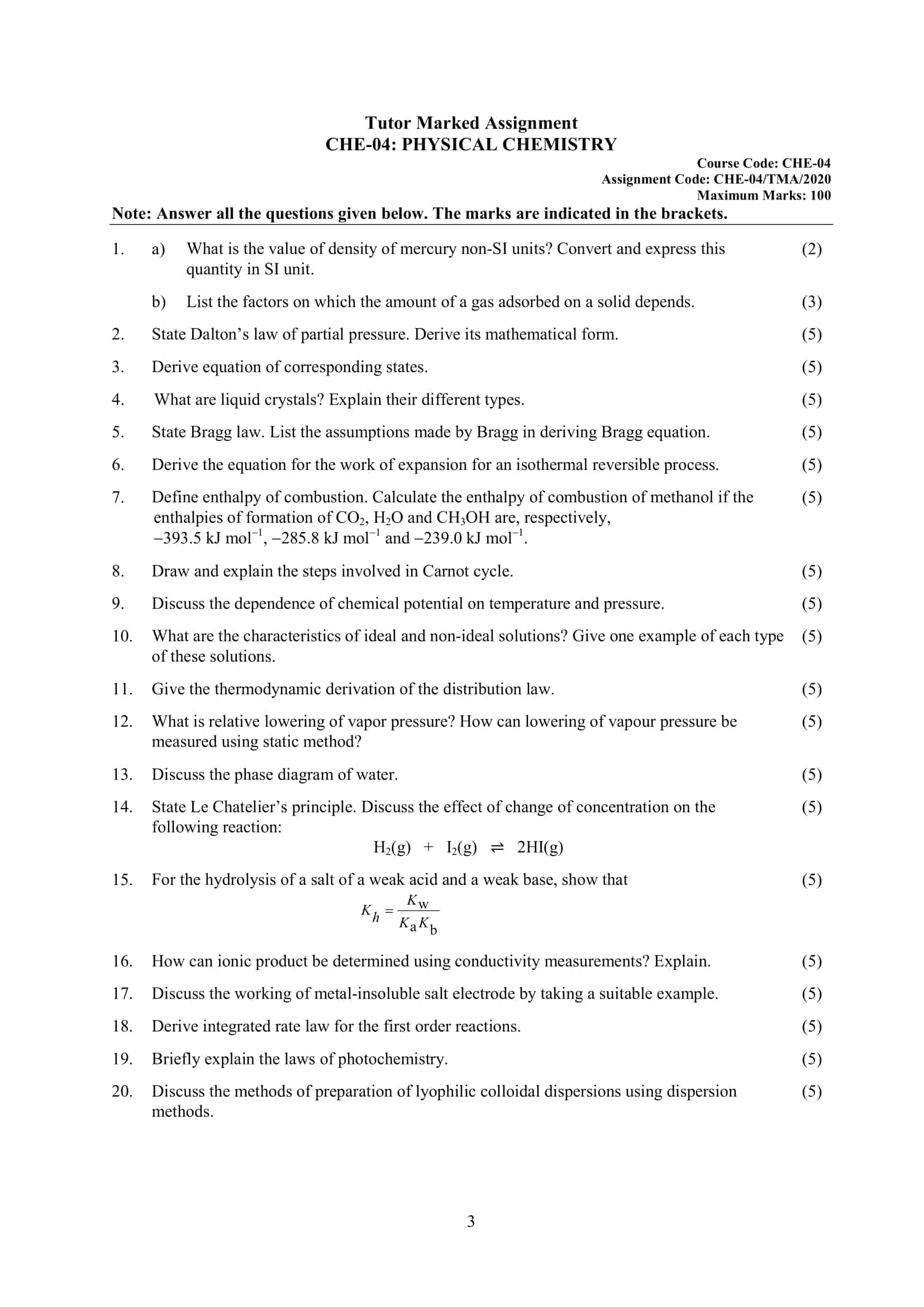 ignou solved assignment che 04