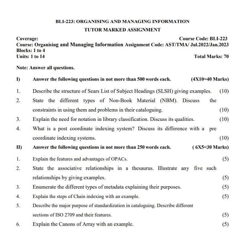 Bli 221 पुस्तकालय सूचना एवं समाज In Hindi Solved Assignment 2022 2023 Free