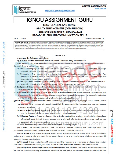 solved assignment of begae 182