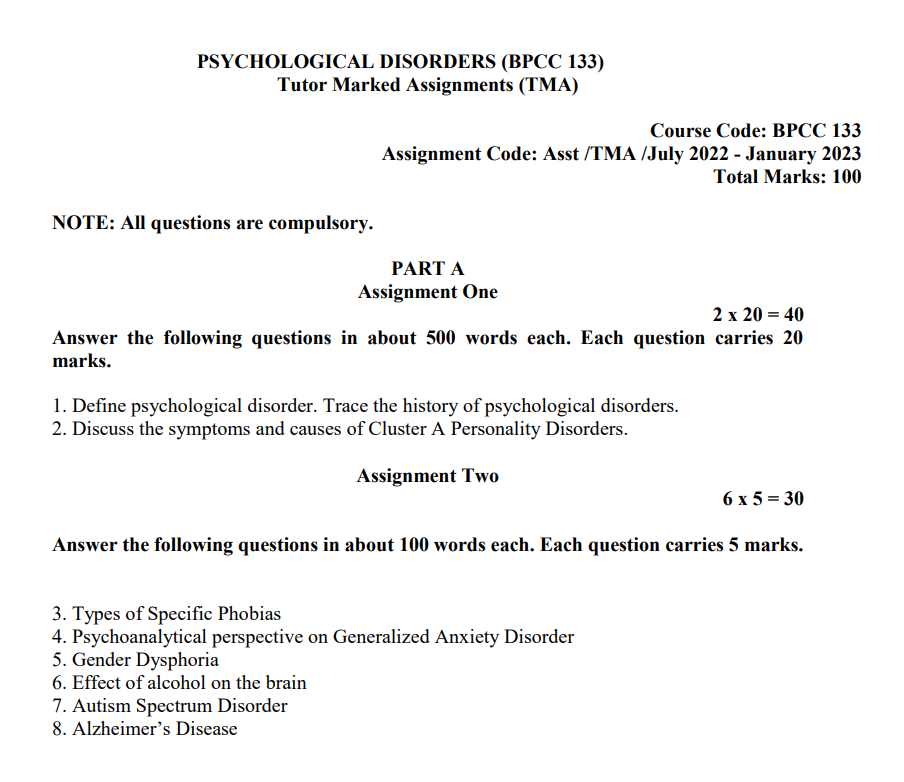 BPCC-133 PSYCHOLOGICAL DISORDERS In English Solved Question Paper June ...