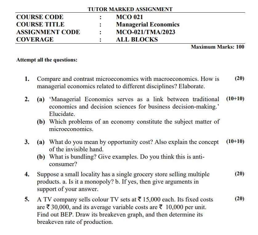 managerial economics assignment questions